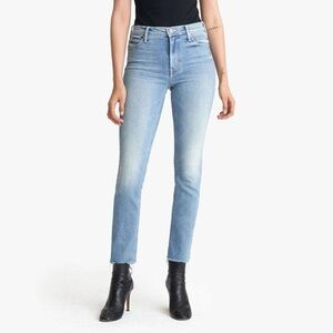 Mother The Mid Rise Dazzler Ankle Fray Straight Leg Jeans in Jackpot